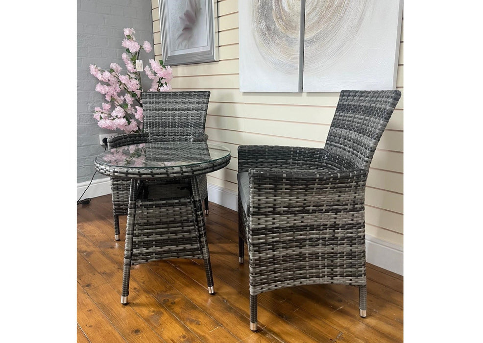 'Devon' Outdoor Grey Rattan 2 Seater Bistro Table Balcony Garden Set'Devon' Outdoor Grey Rattan 2 Seater Bistro Table Balcony Garden Set