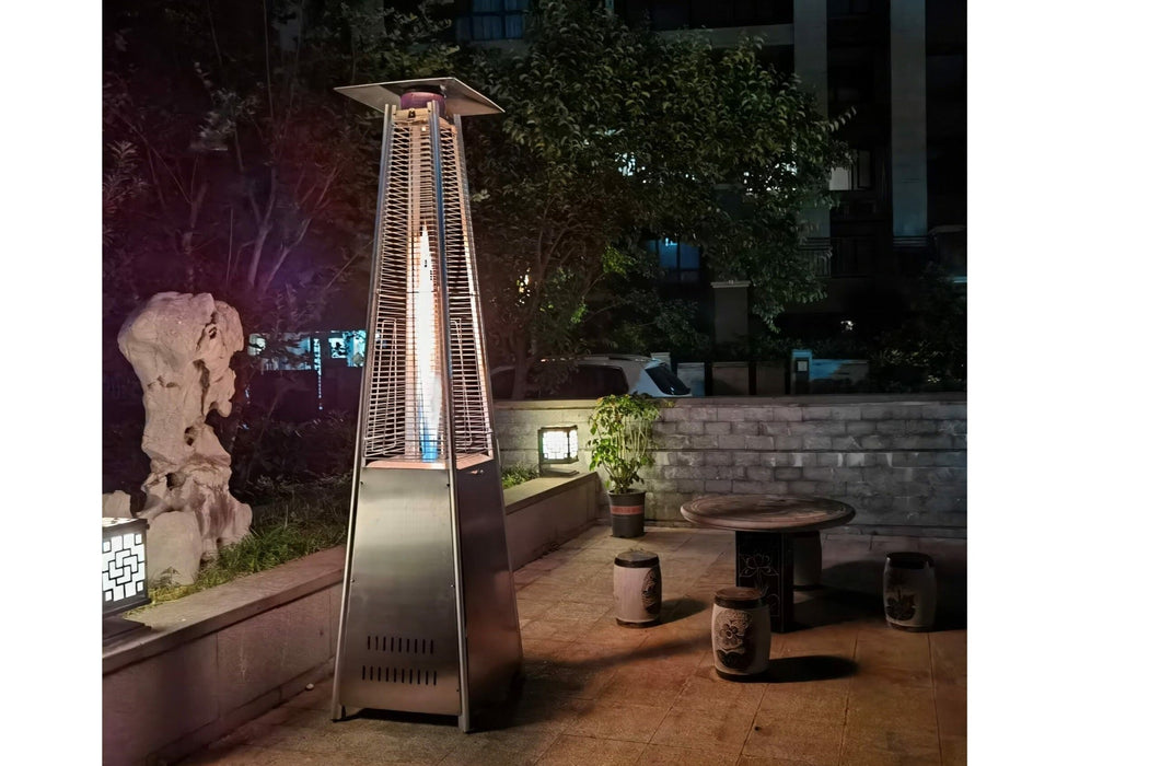 Pyramid Glass Tube Flame Gas Patio Heater 13KW Stainless Steel