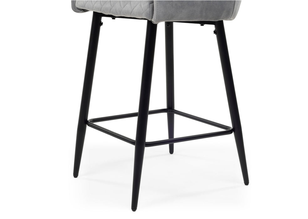 Modern Style Camden Kitchen Breakfast Bar Stools Grey Silver Velvet, Black Metal Leg