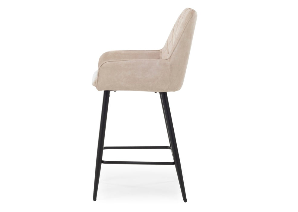 Modern Style Camden Kitchen Breakfast Bar Stools Champagne Cream Velvet, Black Metal Leg