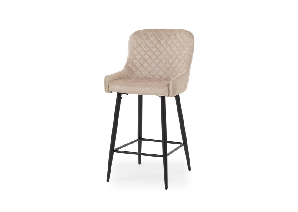 Modern Shoreditch Kitchen Breakfast Bar Stools Champagne Cream Velvet, Black Metal Leg