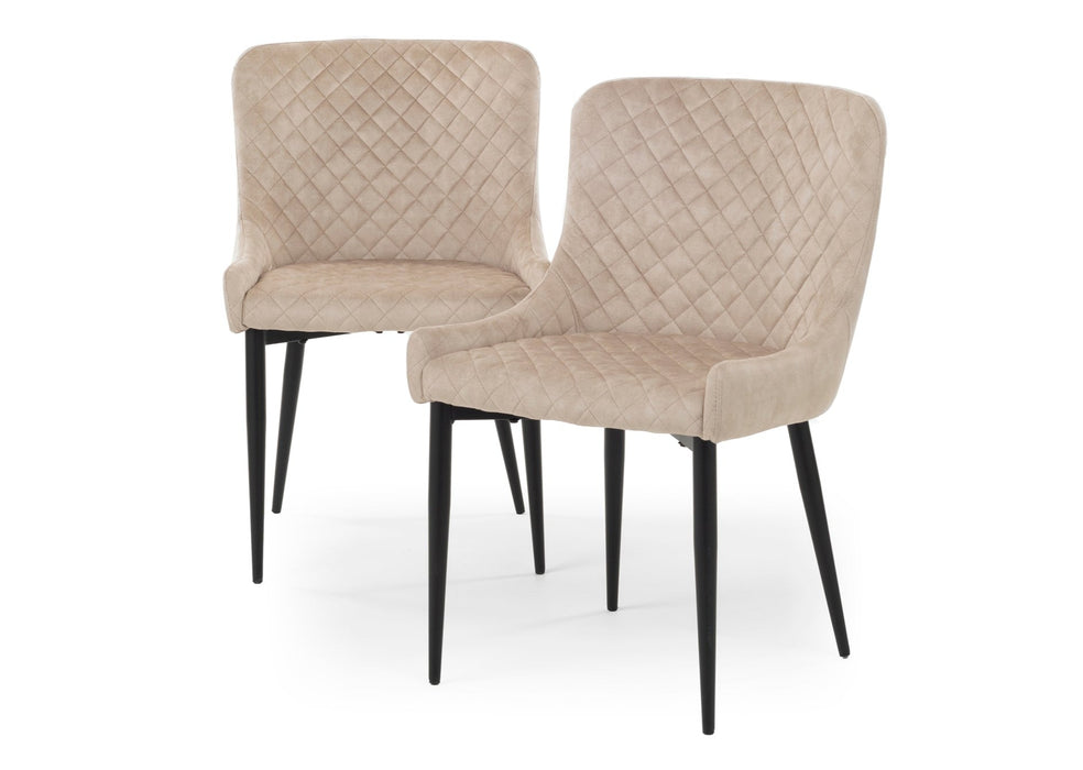 Modern Style Shoreditch Light Cream Champagne Velvet Dining Chairs, Black Metal Leg