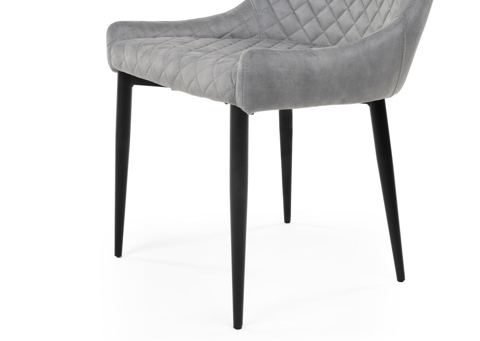 Modern Style Shoreditch Light Grey Silver Velvet Dining Chairs Black Metal Leg