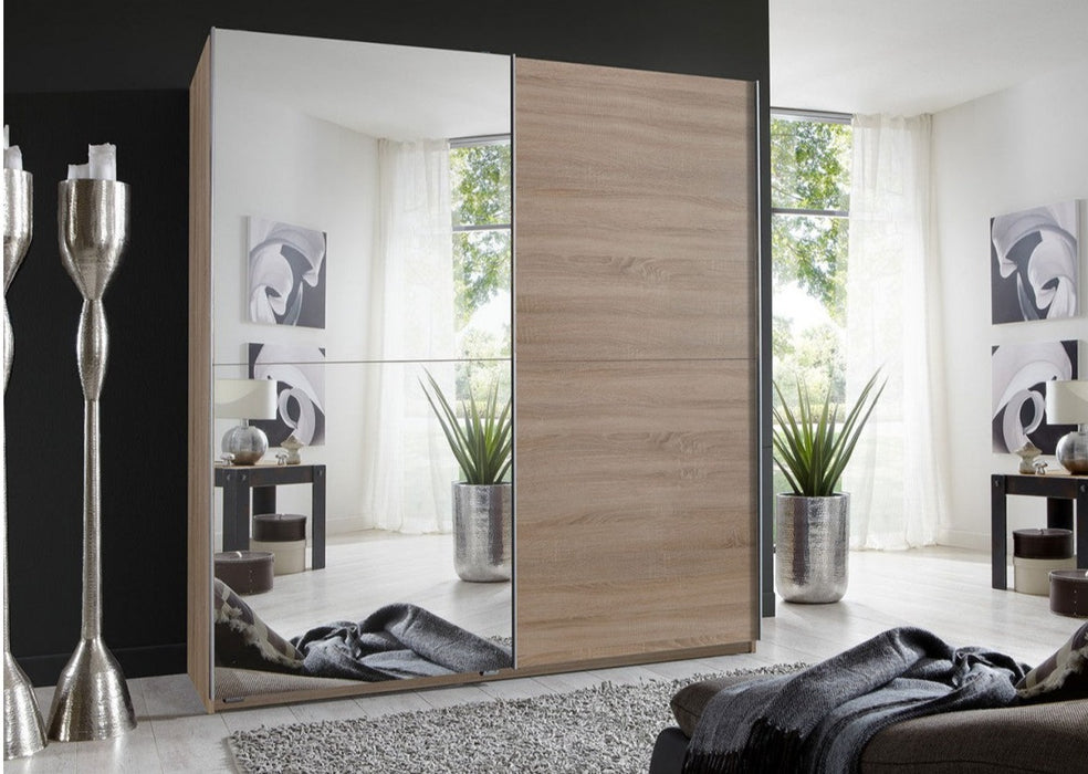 SlumberHaus ‘Queen’ German 180cm Large Sliding 2 Door Oak & Mirror Wardrobe
