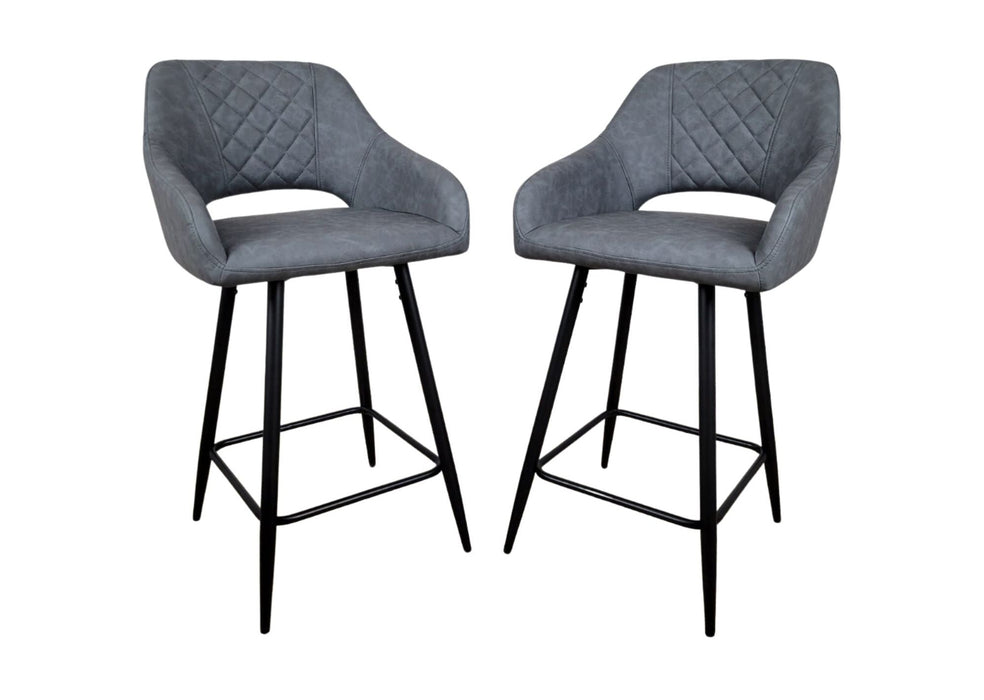 Suffolk Industrial style Grey PU Leather Kitchen Breakfast Bar Stool, Black Metal Leg