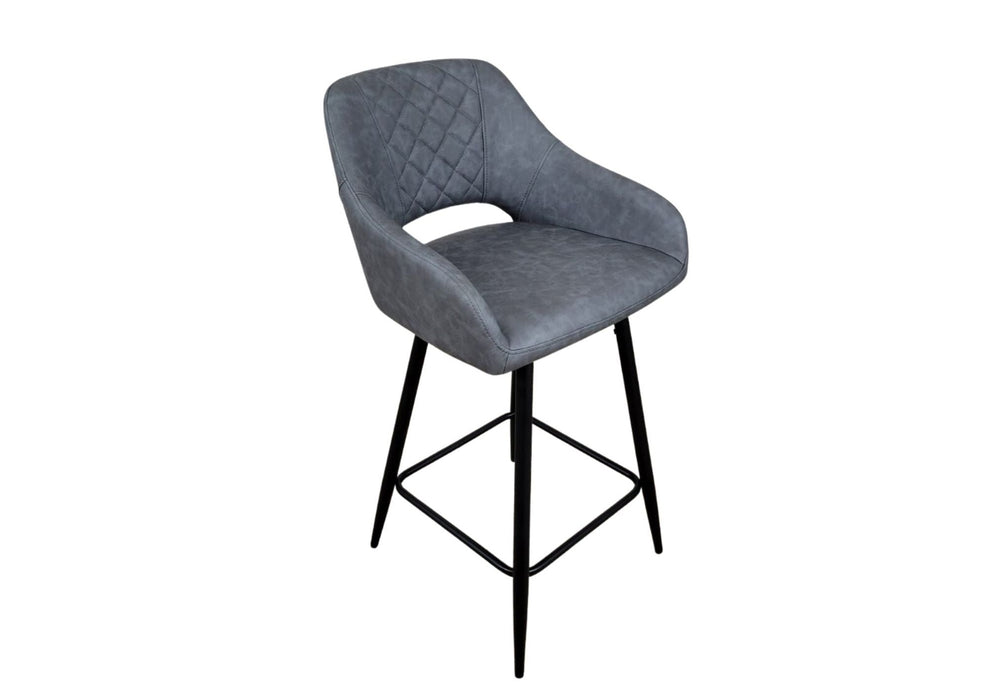 Suffolk Industrial style Grey PU Leather Kitchen Breakfast Bar Stool, Black Metal Leg