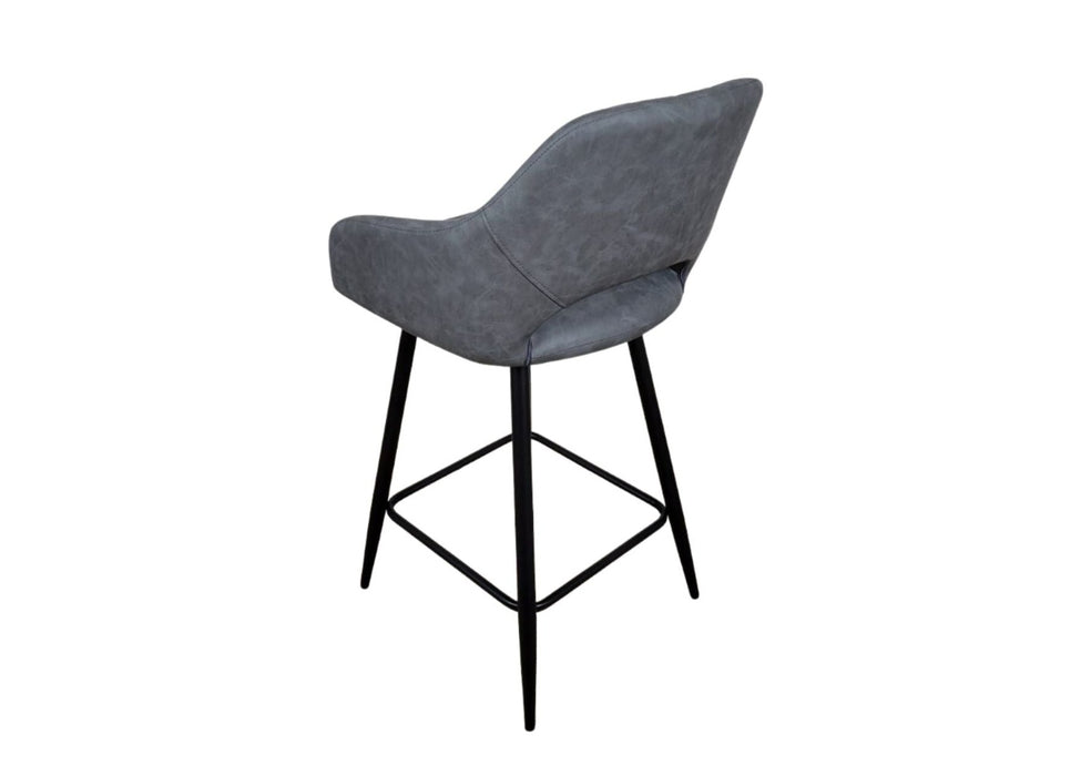 Suffolk Industrial style Grey PU Leather Kitchen Breakfast Bar Stool, Black Metal Leg