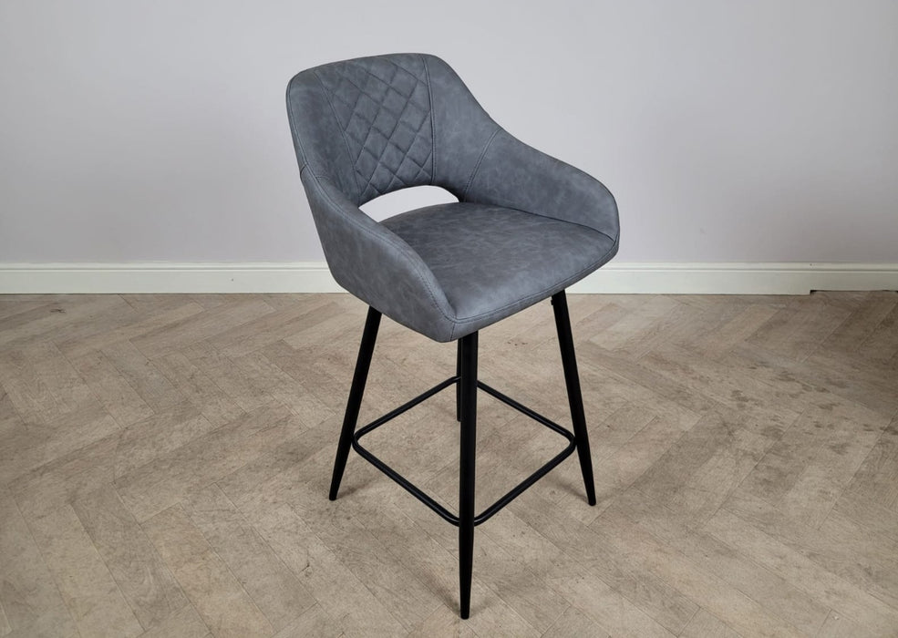 Suffolk Industrial style Grey PU Leather Kitchen Breakfast Bar Stool, Black Metal Leg