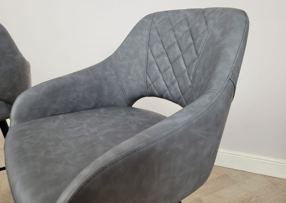 Suffolk Industrial style Grey PU Leather Kitchen Breakfast Bar Stool, Black Metal Leg