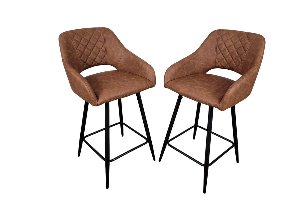 Suffolk Industrial style Tan Brown PU Leather Kitchen Breakfast Bar Stool, Black Metal Leg