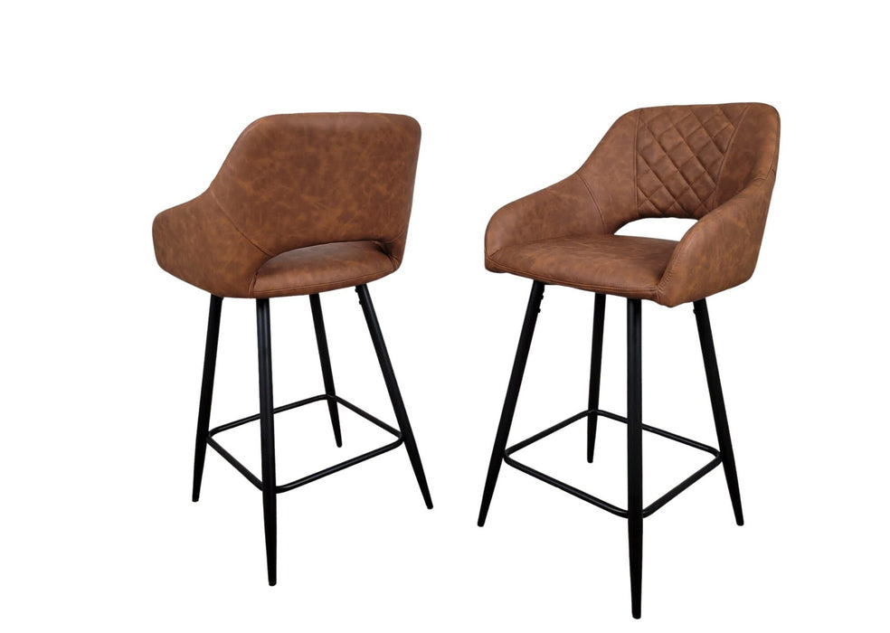 Suffolk Industrial style Tan Brown PU Leather Kitchen Breakfast Bar Stool, Black Metal Leg