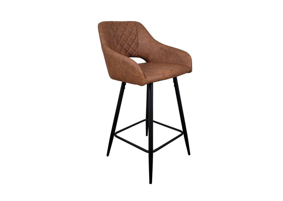 Suffolk Industrial style Tan Brown PU Leather Kitchen Breakfast Bar Stool, Black Metal Leg