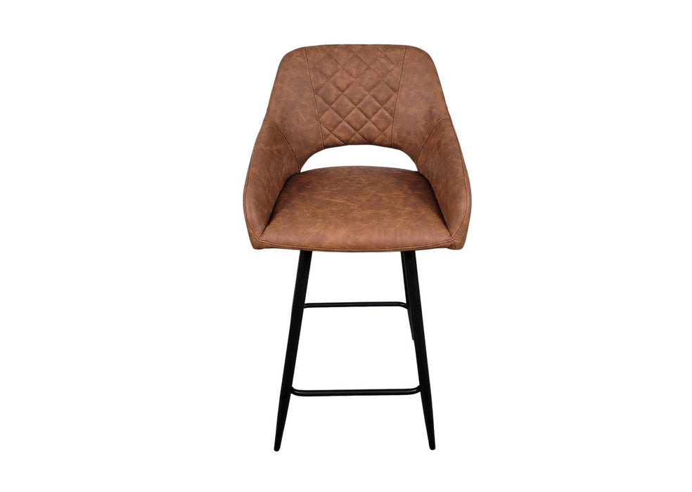 Suffolk Industrial style Tan Brown PU Leather Kitchen Breakfast Bar Stool, Black Metal Leg