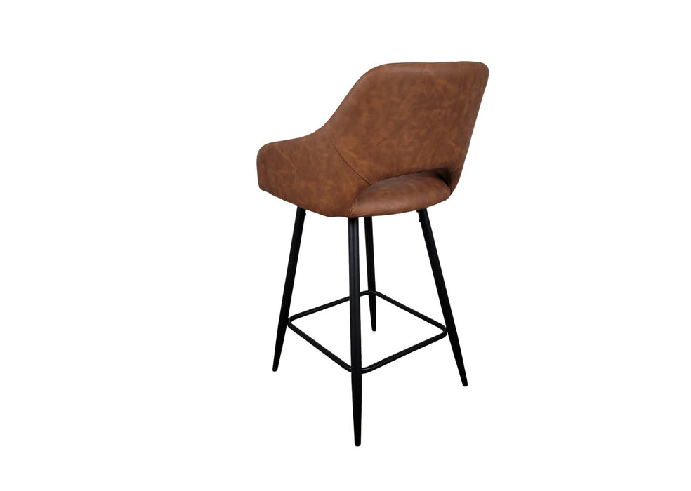 Suffolk Industrial style Tan Brown PU Leather Kitchen Breakfast Bar Stool, Black Metal Leg