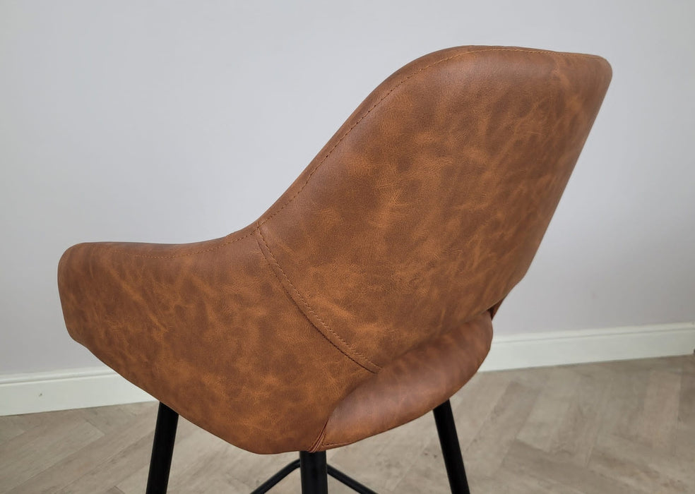 Suffolk Industrial style Tan Brown PU Leather Kitchen Breakfast Bar Stool, Black Metal Leg