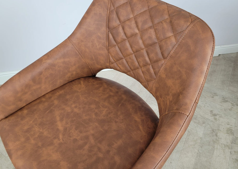 Suffolk Industrial style Tan Brown PU Leather Kitchen Breakfast Bar Stool, Black Metal Leg