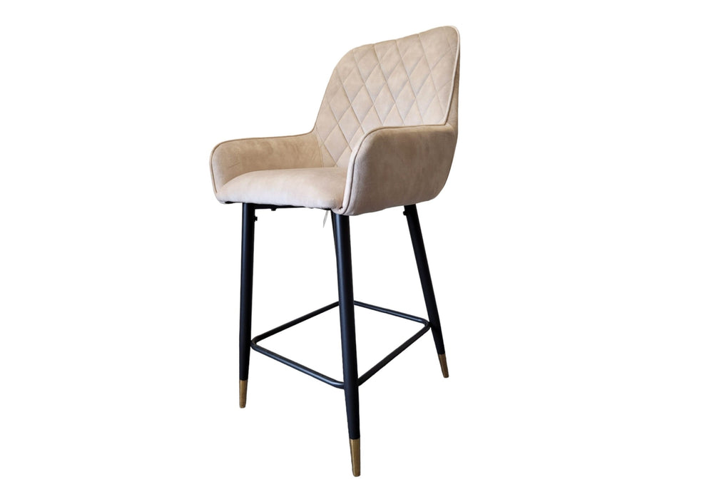 Modern Style Camden Kitchen Breakfast Bar Stools Champagne Cream Velvet, Black Metal Leg