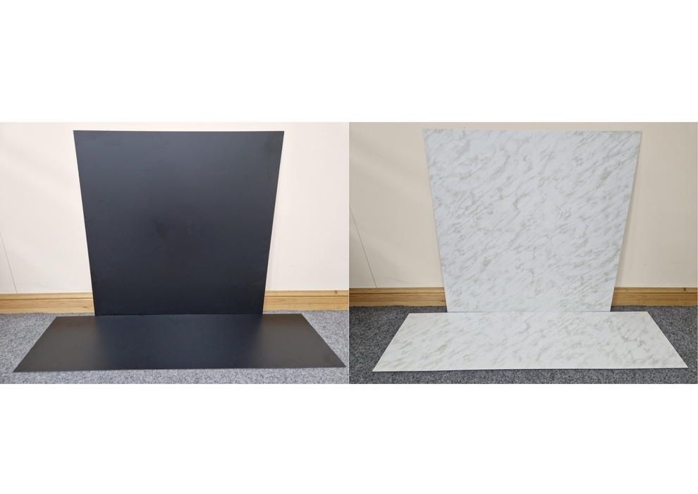 White Marble Black Effect HPL Laminate Fireplace Back Panel & Hearth