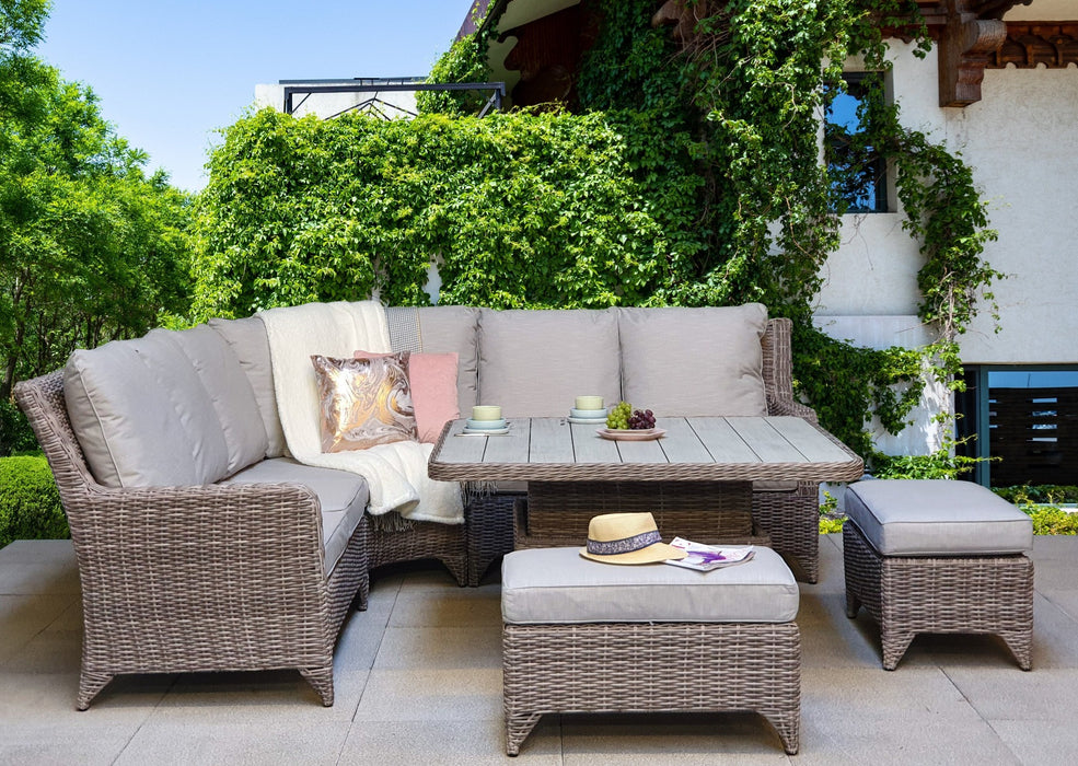 'Alex' Corner Dining Set In 2 Tone Grey Rattan With Grey Cushions