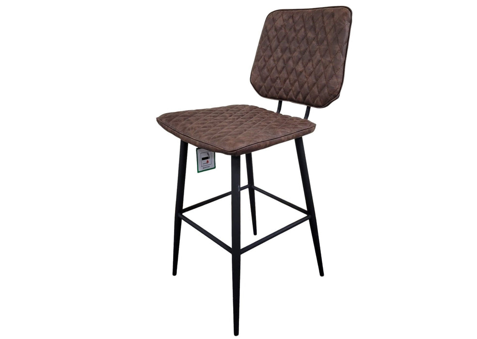 Brixton Brown PU Leather Industrial style Kitchen Breakfast Bar Stool, Black Metal Leg