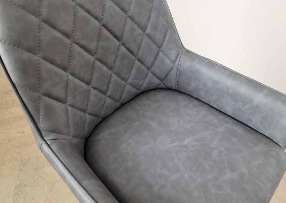 Camden Industrial style Kitchen Breakfast Bar Stool Grey PU Leather, Black Metal Leg