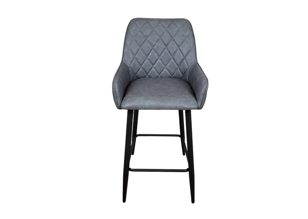 Camden Industrial style Kitchen Breakfast Bar Stool Grey PU Leather, Black Metal Leg