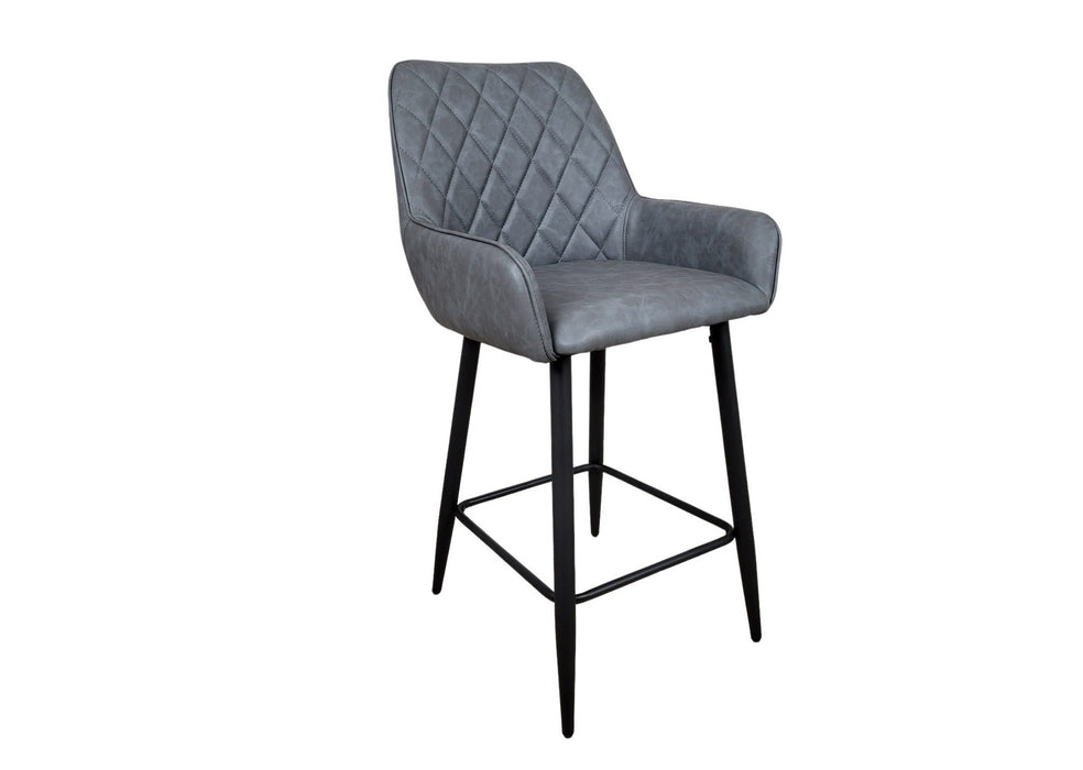 Camden Industrial style Kitchen Breakfast Bar Stool Grey PU Leather, Black Metal Leg