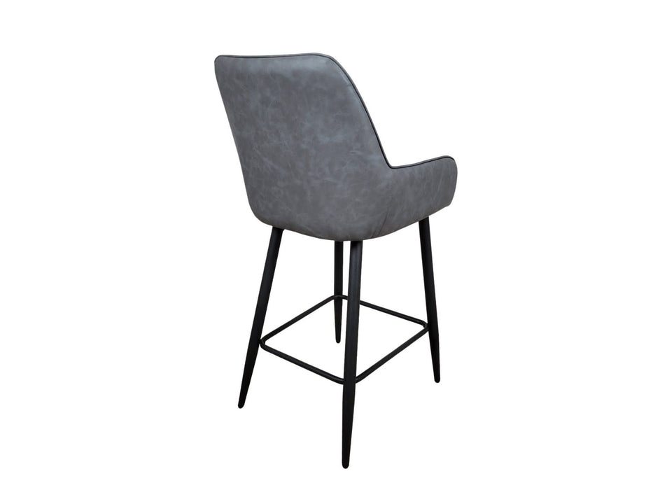 Camden Industrial style Kitchen Breakfast Bar Stool Grey PU Leather, Black Metal Leg