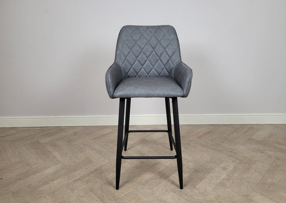 Camden Industrial style Kitchen Breakfast Bar Stool Grey PU Leather, Black Metal Leg