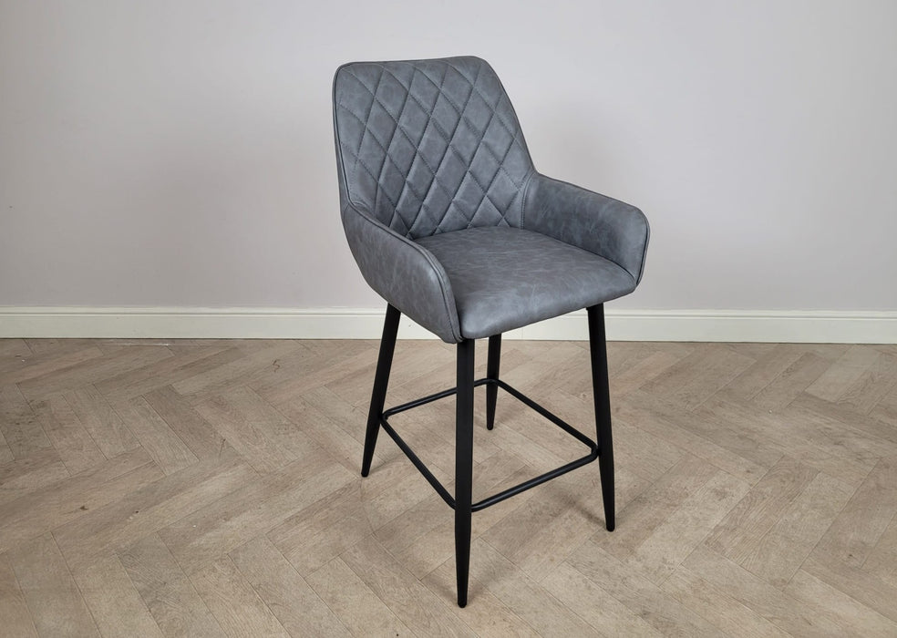 Camden Industrial style Kitchen Breakfast Bar Stool Grey PU Leather, Black Metal Leg