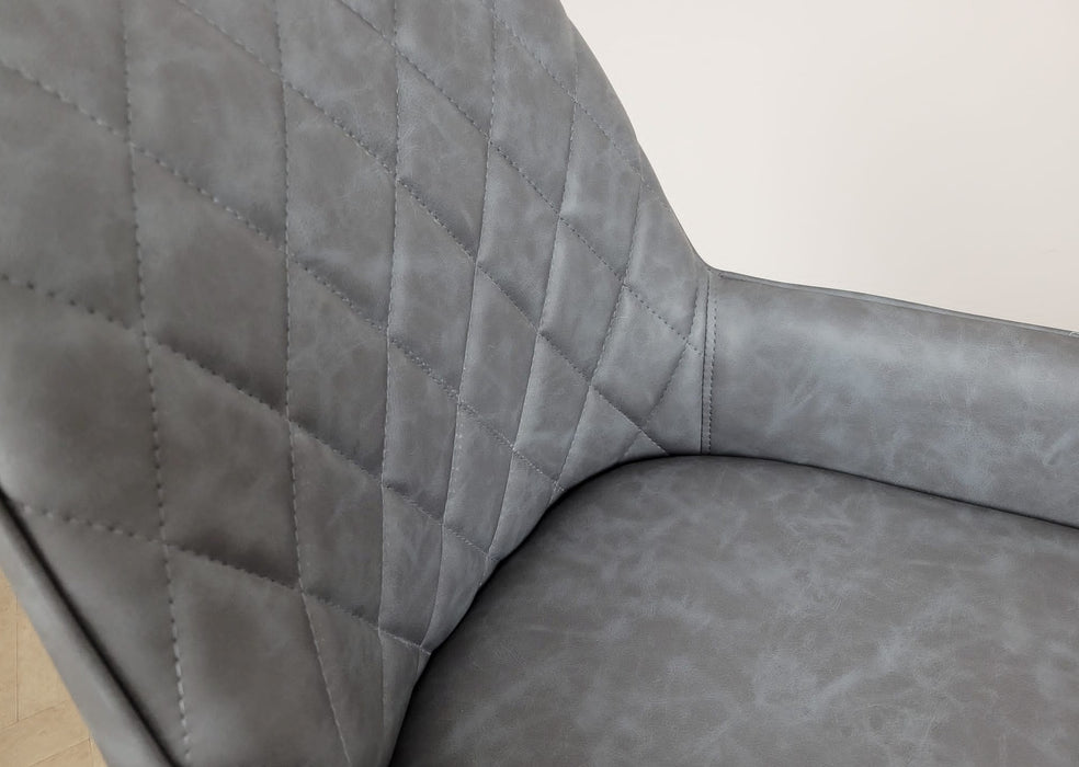 Camden Industrial style Kitchen Breakfast Bar Stool Grey PU Leather, Black Metal Leg