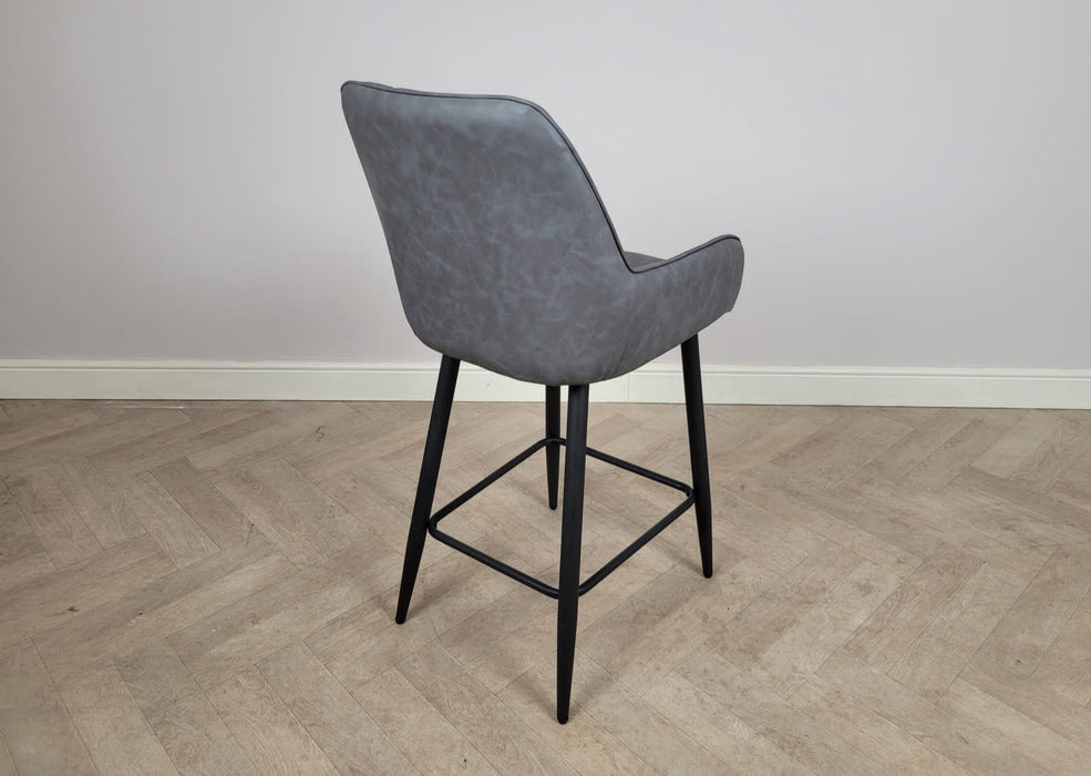 Camden Industrial style Kitchen Breakfast Bar Stool Grey PU Leather, Black Metal Leg