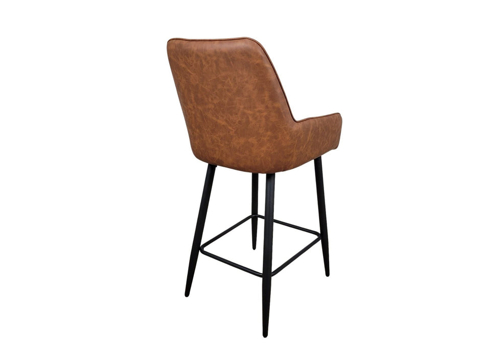 Camden Industrial style Tan Brown PU Leather Kitchen Breakfast Bar Stool, Black Metal Leg