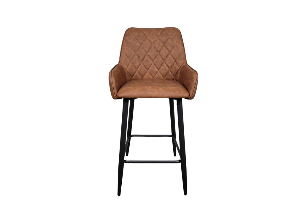 Camden Industrial style Tan Brown PU Leather Kitchen Breakfast Bar Stool, Black Metal Leg