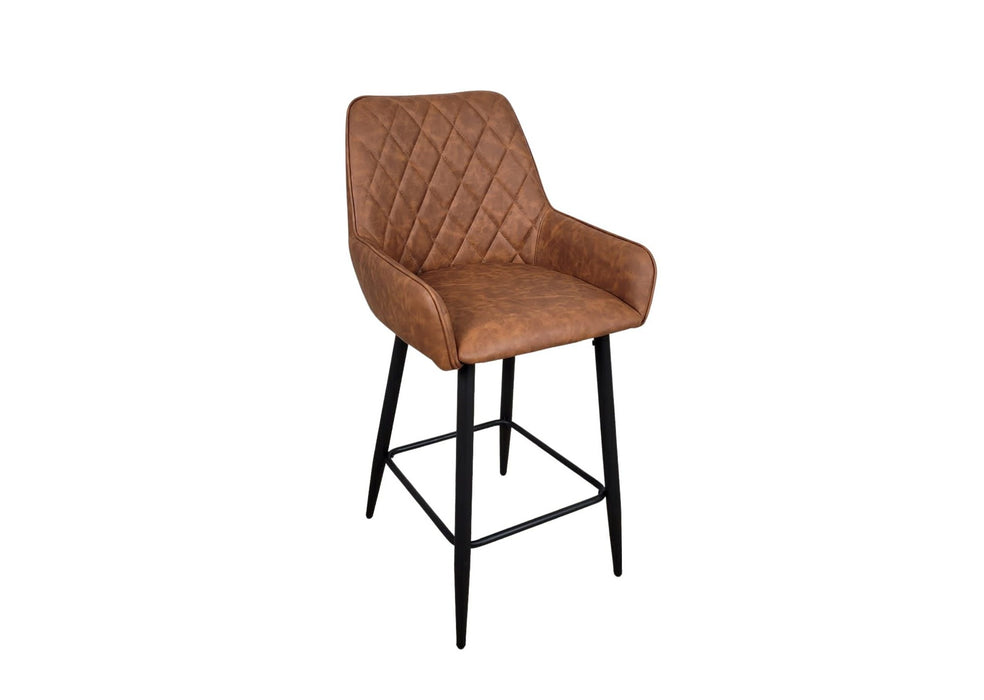 Camden Industrial style Tan Brown PU Leather Kitchen Breakfast Bar Stool, Black Metal Leg