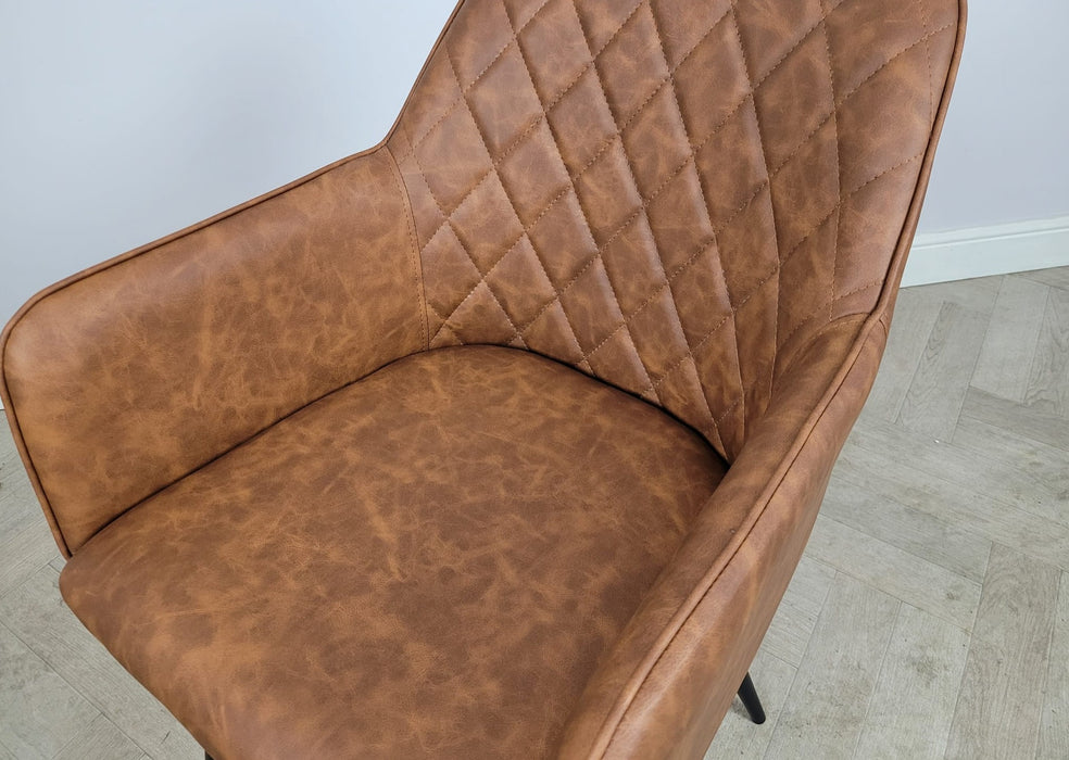 Camden Industrial style Tan Brown PU Leather Kitchen Breakfast Bar Stool, Black Metal Leg