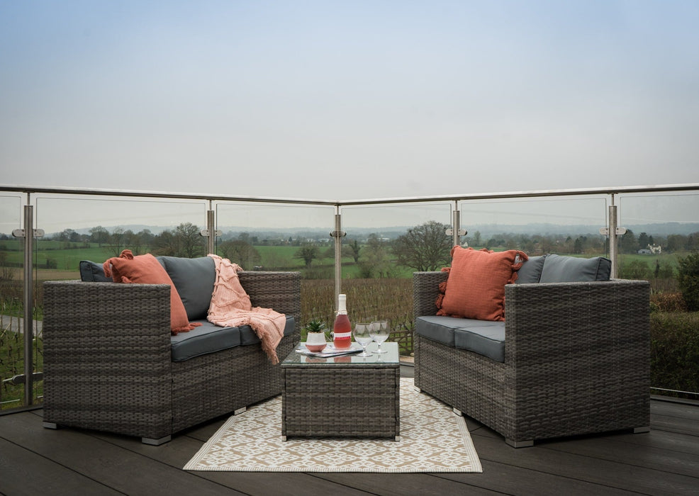 'Casa Rattan' Grey Rattan Outdoor Garden 4 Seater Sofa & Coffee Table Set