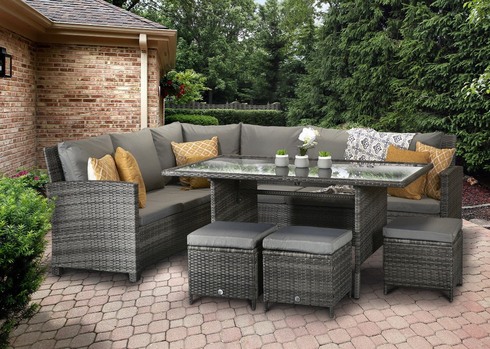 Charlotte Grey Rattan Corner Sofa Garden Furniture Dining Table Set