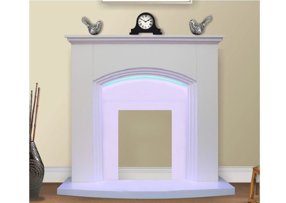 White Flat Wall 2KW Electric Fire Surround Set with LED Light- NO FIRE