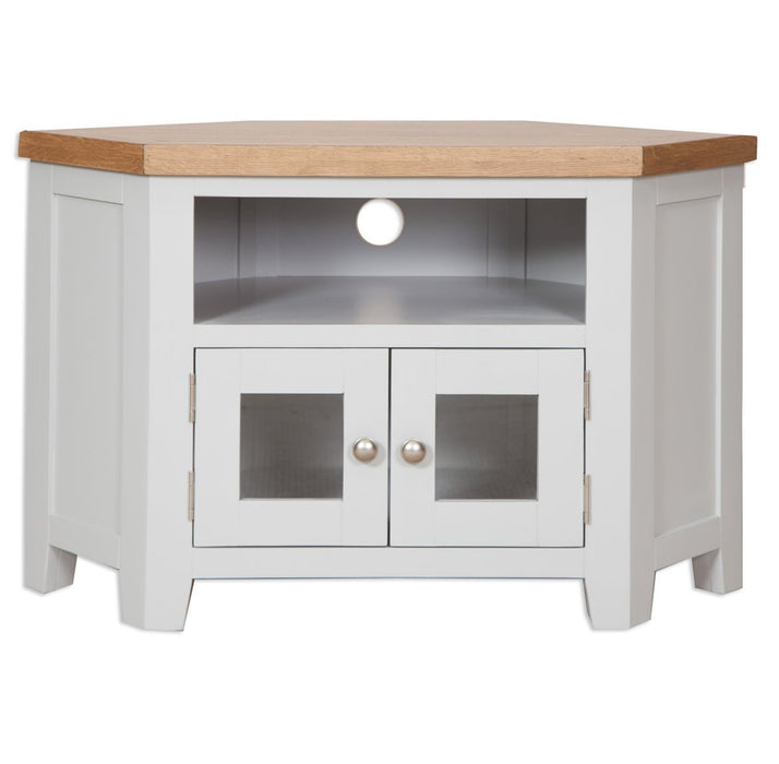 solid oak grey painted 2 glass door tv unit living room cabinet storage furniture