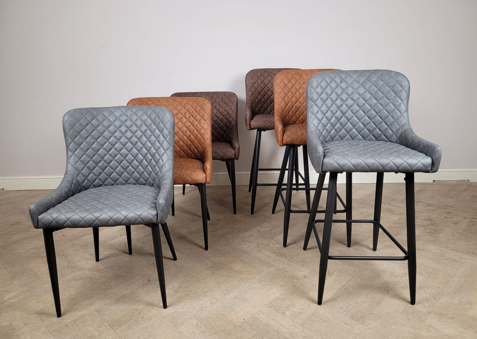 Shoreditch Grey PU Leather Industrial style Kitchen Breakfast Bar Stool, Black Metal Leg