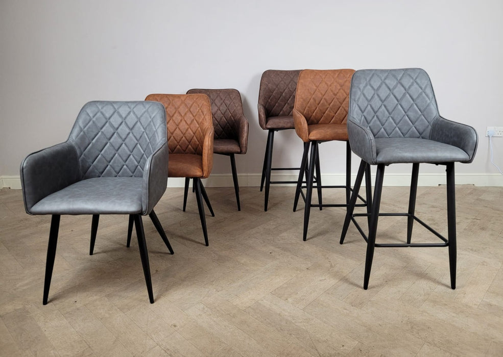 Camden Industrial style Tan Brown PU Leather Kitchen Breakfast Bar Stool, Black Metal Leg