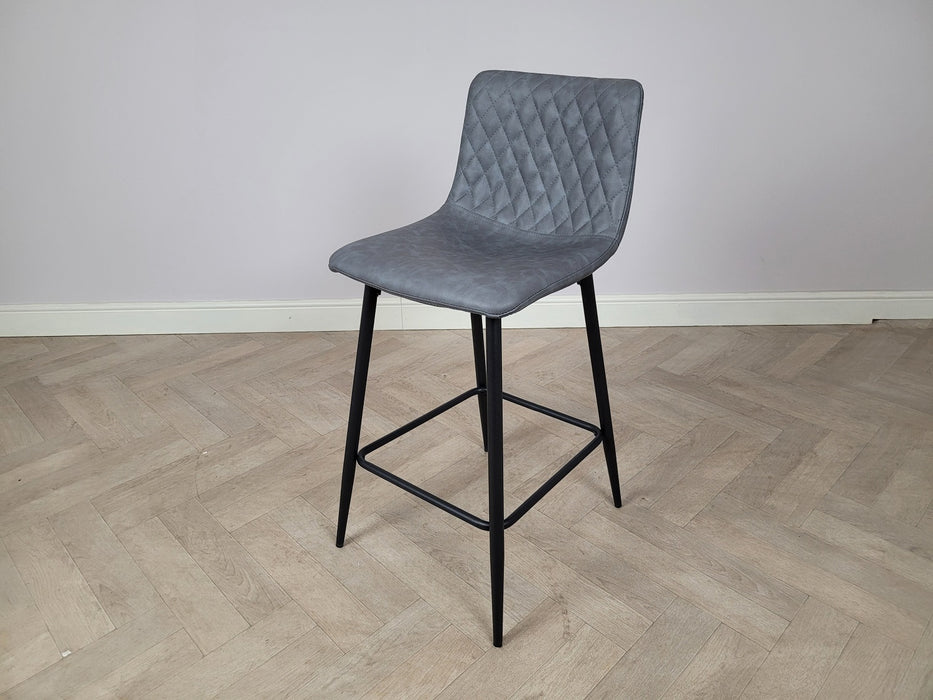 Pair of Hackney Grey PU Leather Industrial style Kitchen Breakfast Bar Stools