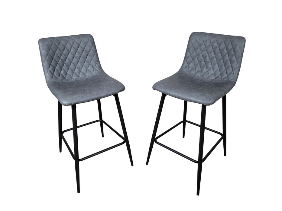 Pair of Hackney Grey PU Leather Industrial style Kitchen Breakfast Bar Stools