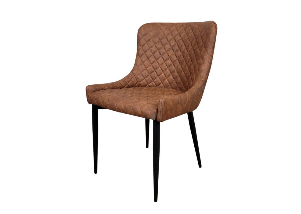 Shoreditch Tan PU Leather Industrial style Dining Chair, Black Metal Leg