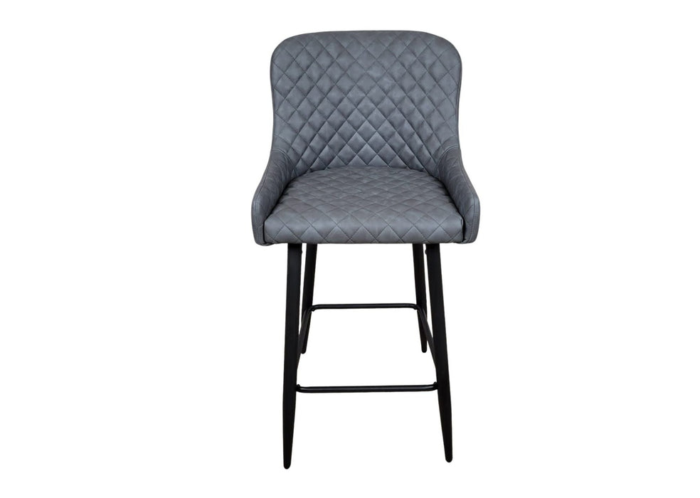 Shoreditch Grey PU Leather Industrial style Kitchen Breakfast Bar Stool, Black Metal Leg