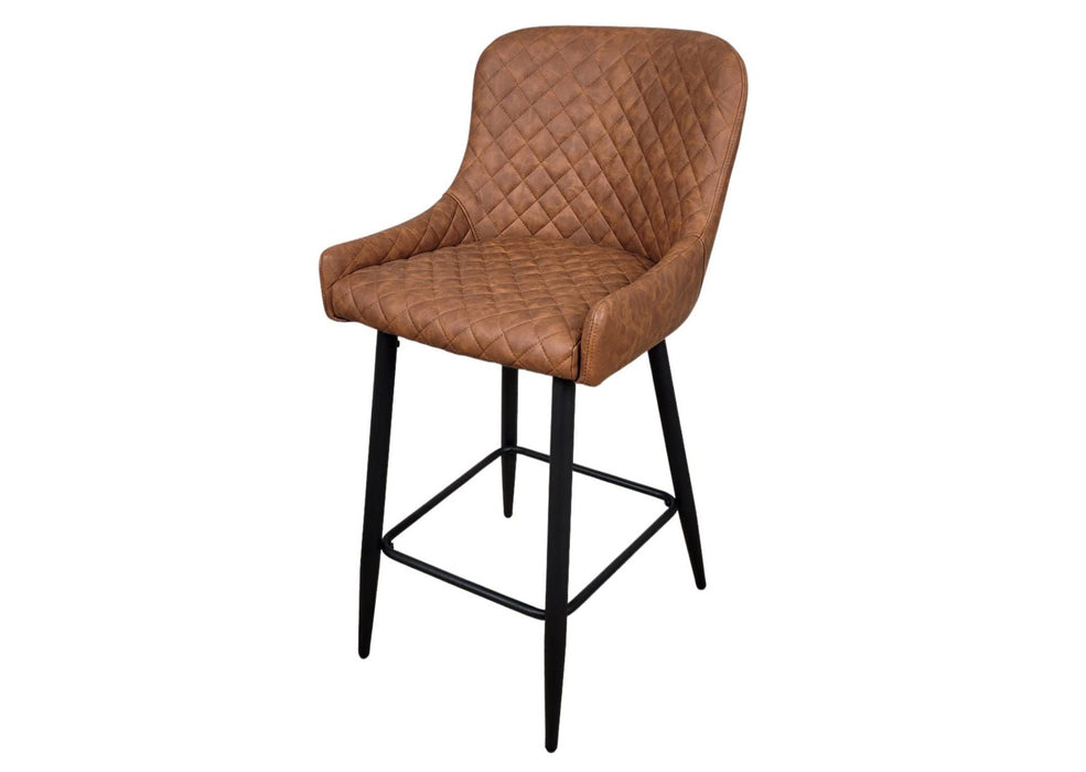 Shoreditch Tan Brown PU Leather Industrial Kitchen Breakfast Bar Stool, Black Metal Leg