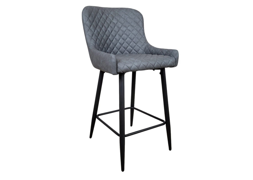 Shoreditch Grey PU Leather Industrial style Kitchen Breakfast Bar Stool, Black Metal Leg