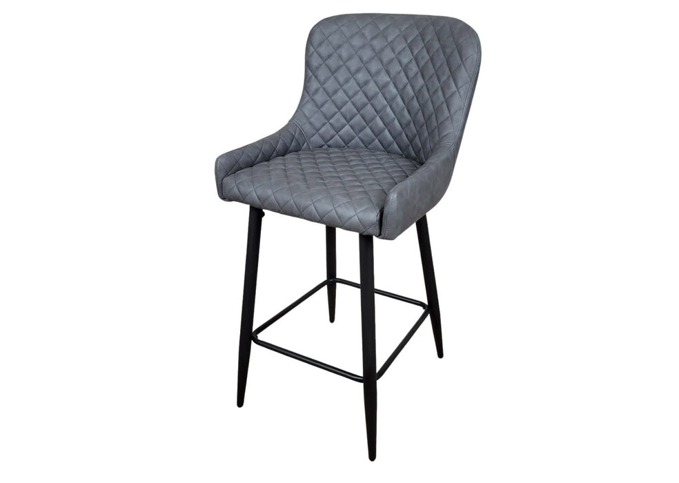 Shoreditch Grey PU Leather Industrial style Kitchen Breakfast Bar Stool, Black Metal Leg