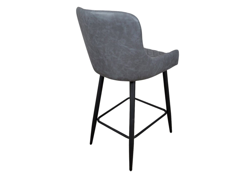Shoreditch Grey PU Leather Industrial style Kitchen Breakfast Bar Stool, Black Metal Leg